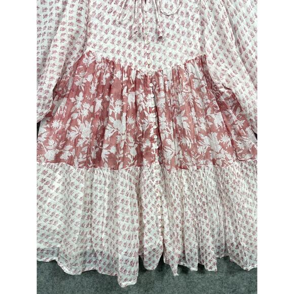 Daughters of India Womens Nora Mini Dress Boho Floral Primrose Pink White XL - Picture 4 of 13